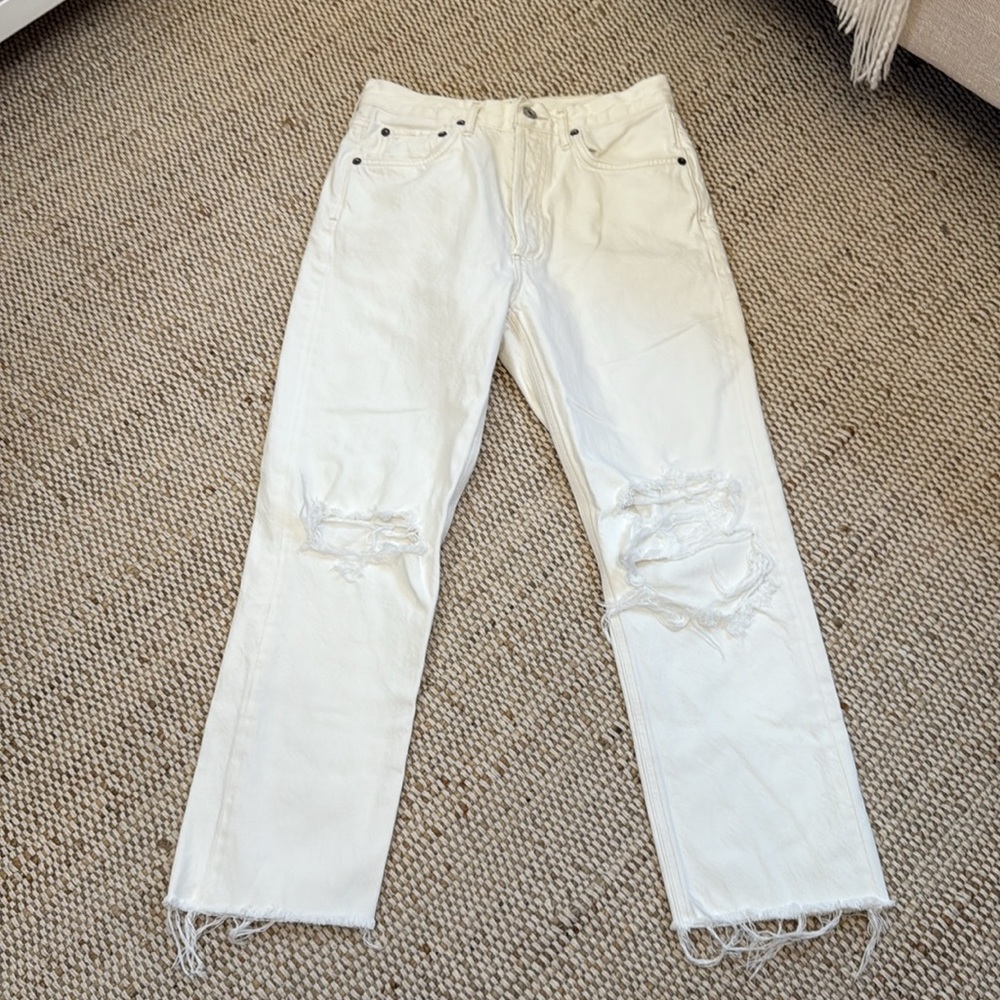 Agolde Riley Crop High Rise Straight Jeans in The Color Veil White Size 27